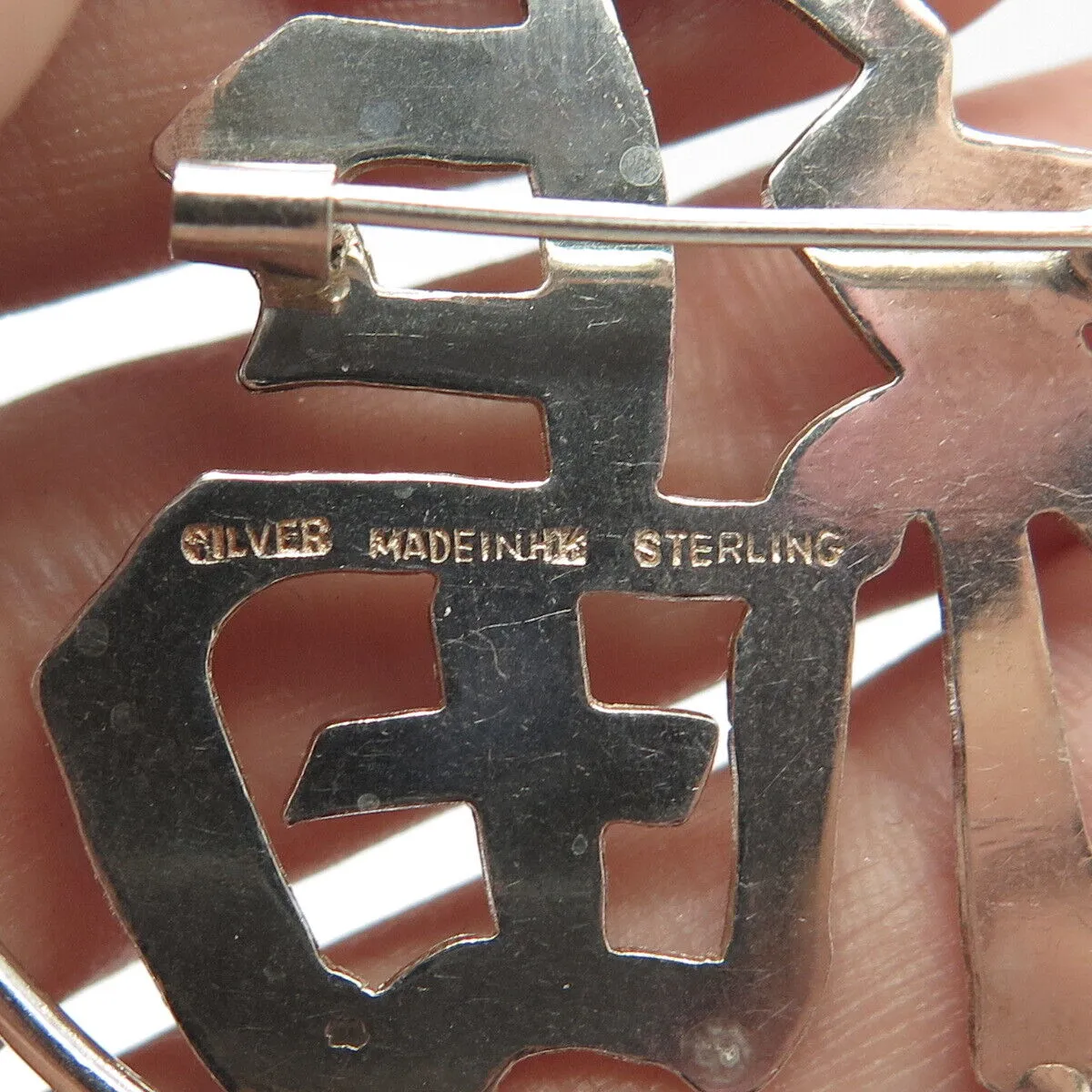 925 Sterling Silver Vintage Chinese Character Pin Brooch