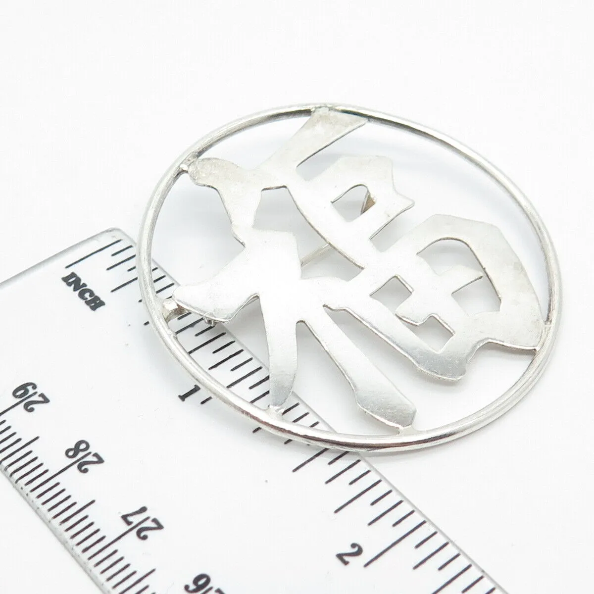 925 Sterling Silver Vintage Chinese Character Pin Brooch