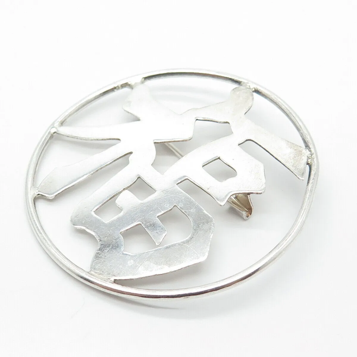 925 Sterling Silver Vintage Chinese Character Pin Brooch
