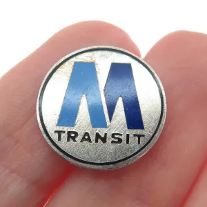 925 Sterling Silver Vintage Enamel Metro Transit Lapel Pin