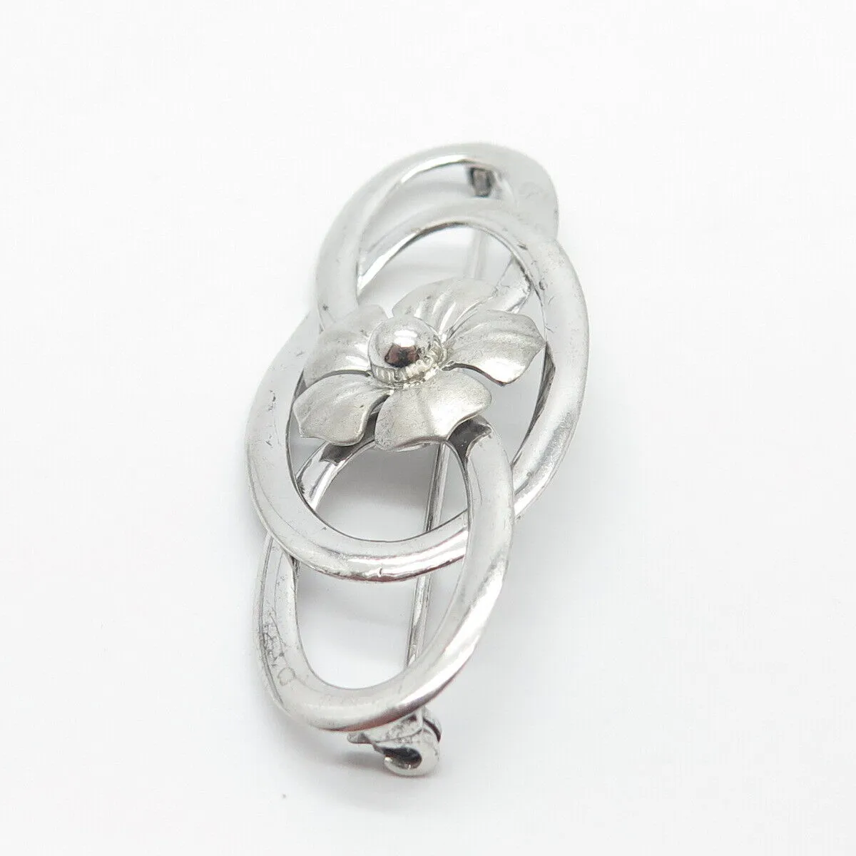 925 Sterling Silver Vintage Floral Pin Brooch