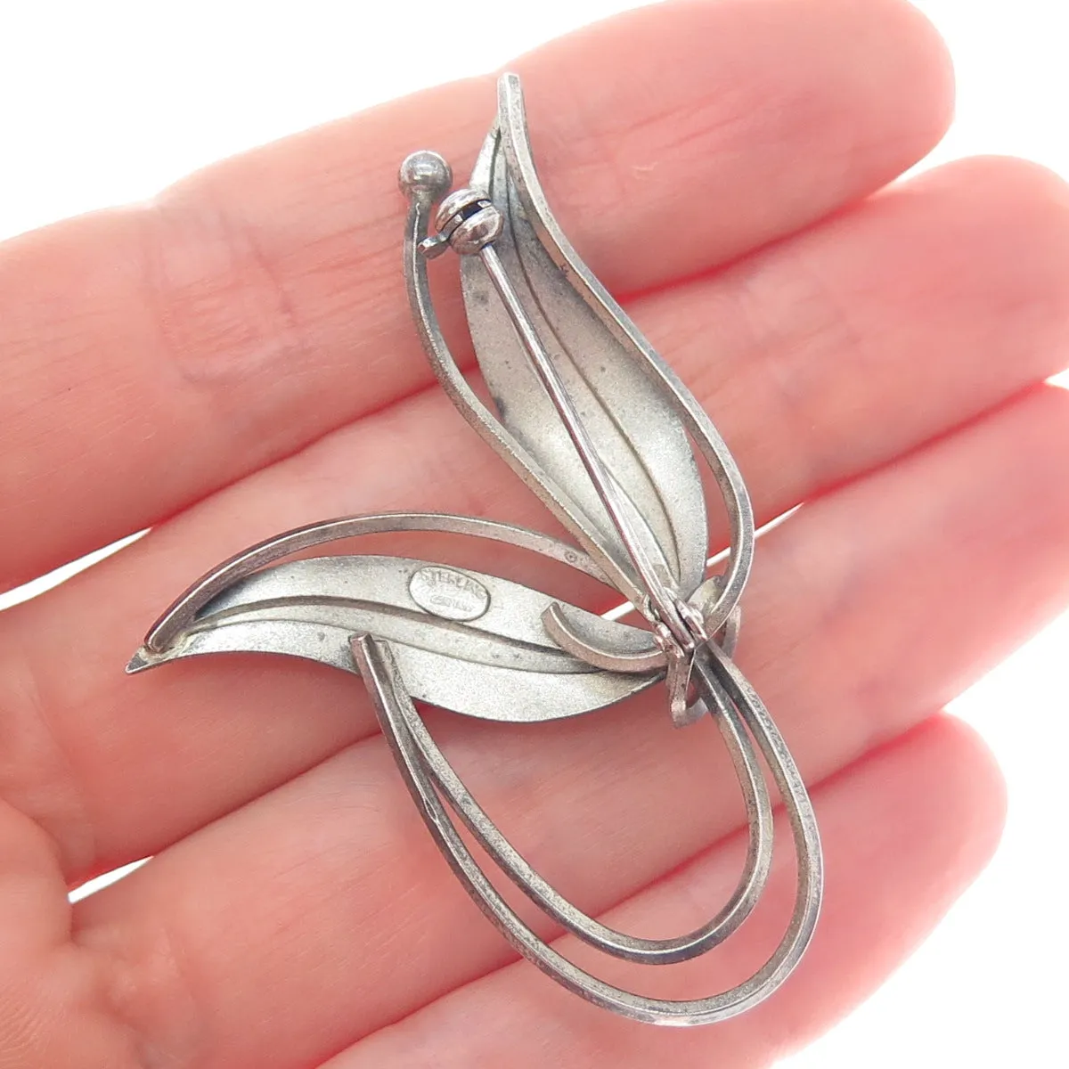 925 Sterling Silver Vintage Germany Modernist Flower Oxidized Pin Brooch
