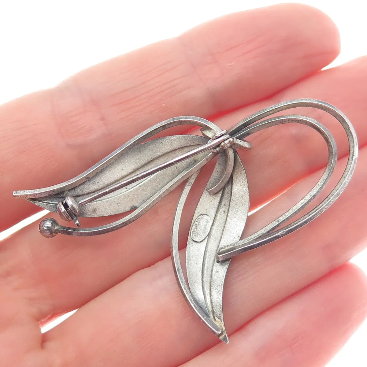 925 Sterling Silver Vintage Germany Modernist Flower Oxidized Pin Brooch