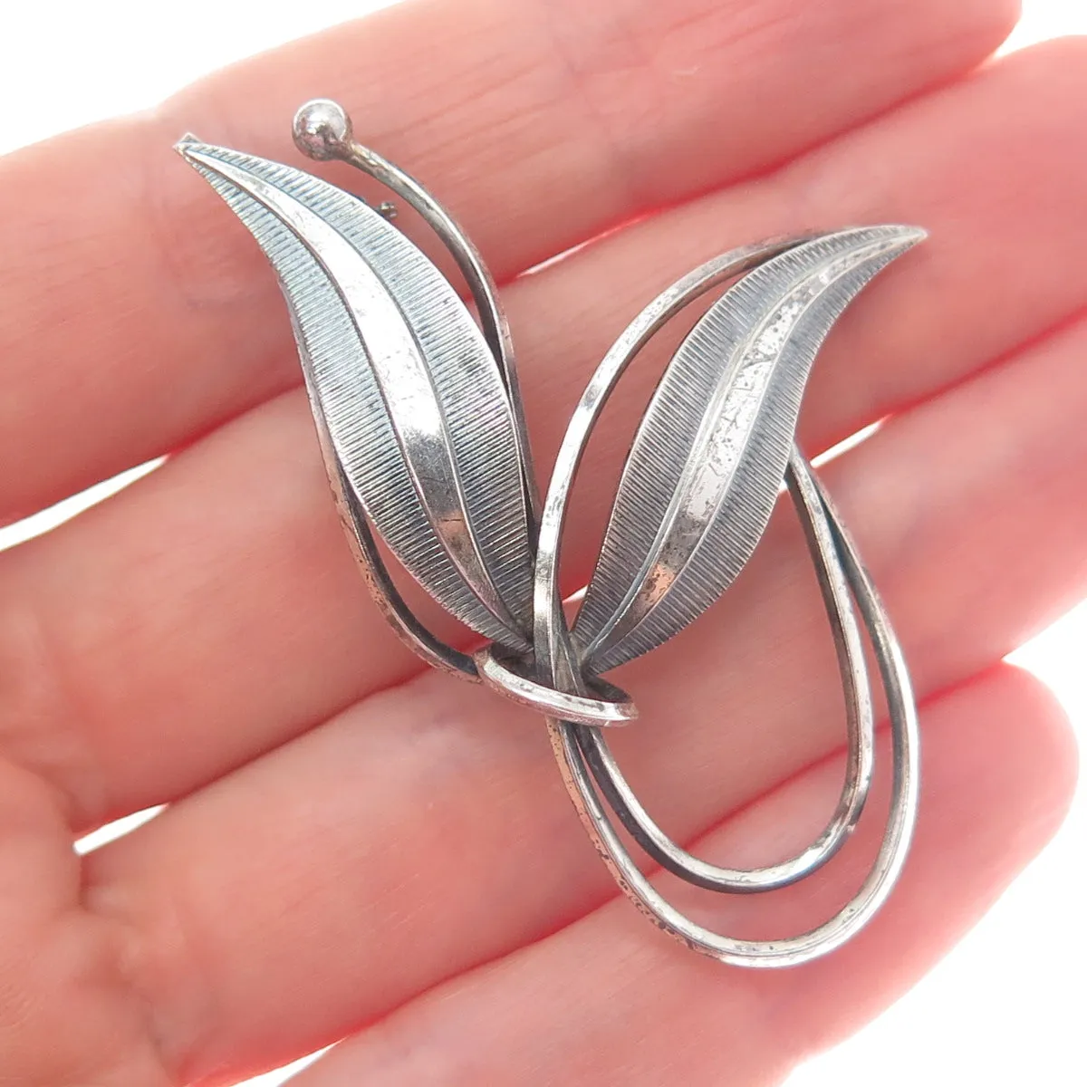 925 Sterling Silver Vintage Germany Modernist Flower Oxidized Pin Brooch