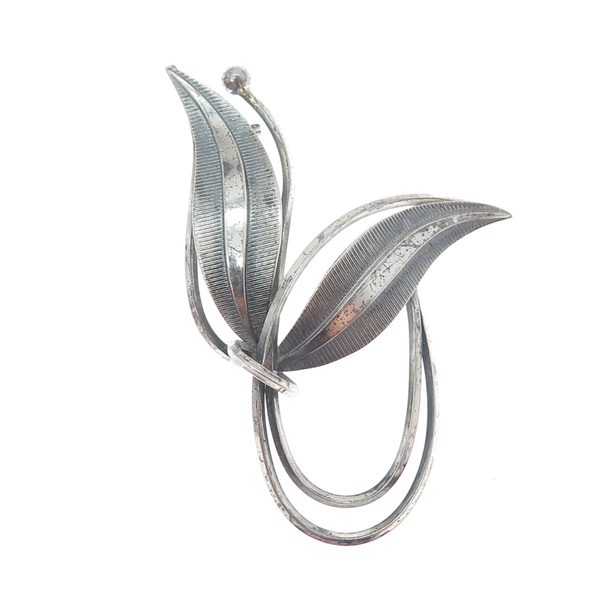925 Sterling Silver Vintage Germany Modernist Flower Oxidized Pin Brooch
