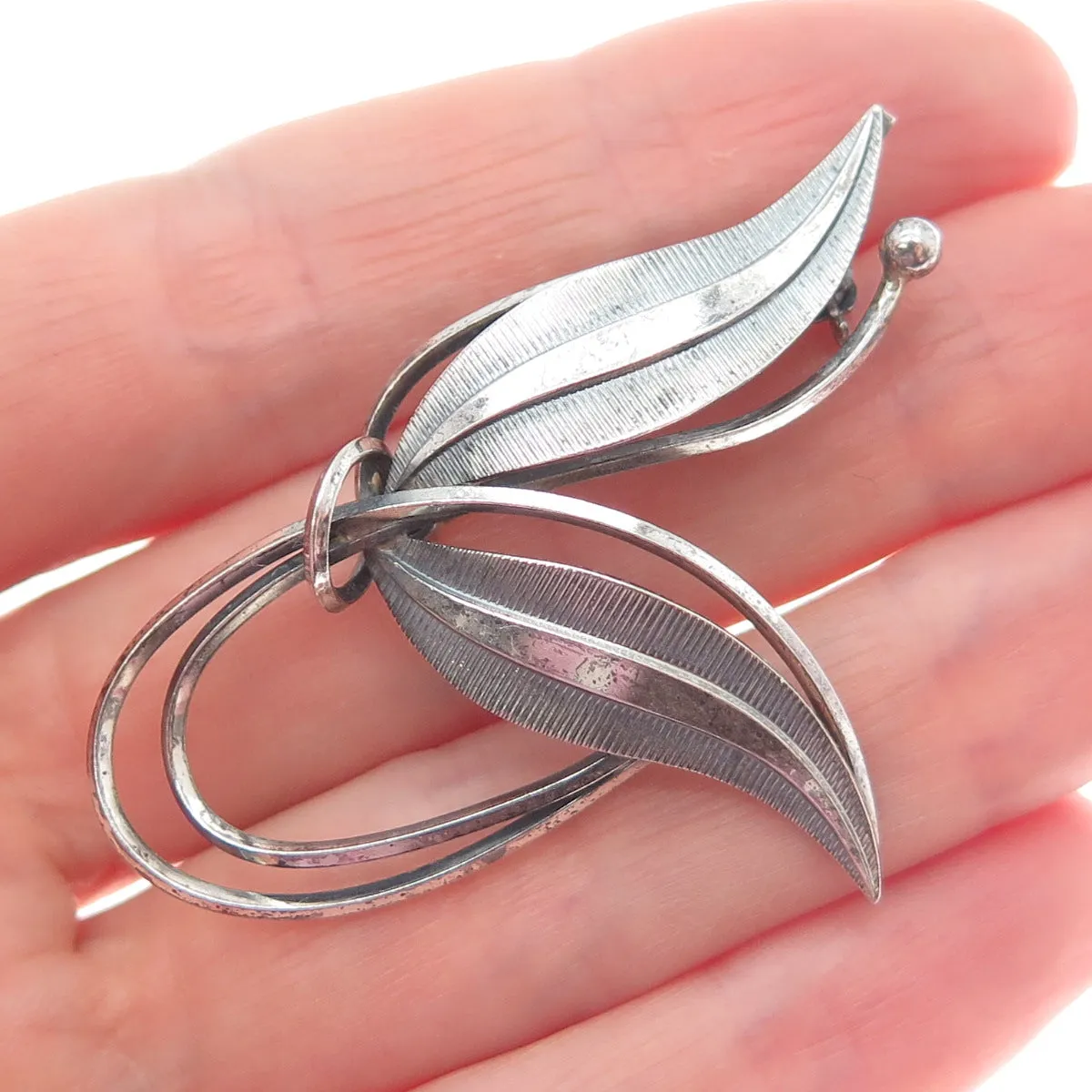 925 Sterling Silver Vintage Germany Modernist Flower Oxidized Pin Brooch