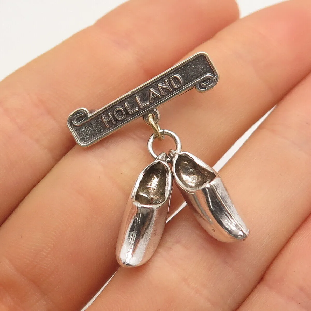 925 Sterling Silver Vintage Holland Boot Shoes Charms  Pin Brooch