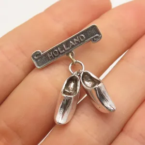 925 Sterling Silver Vintage Holland Boot Shoes Charms  Pin Brooch