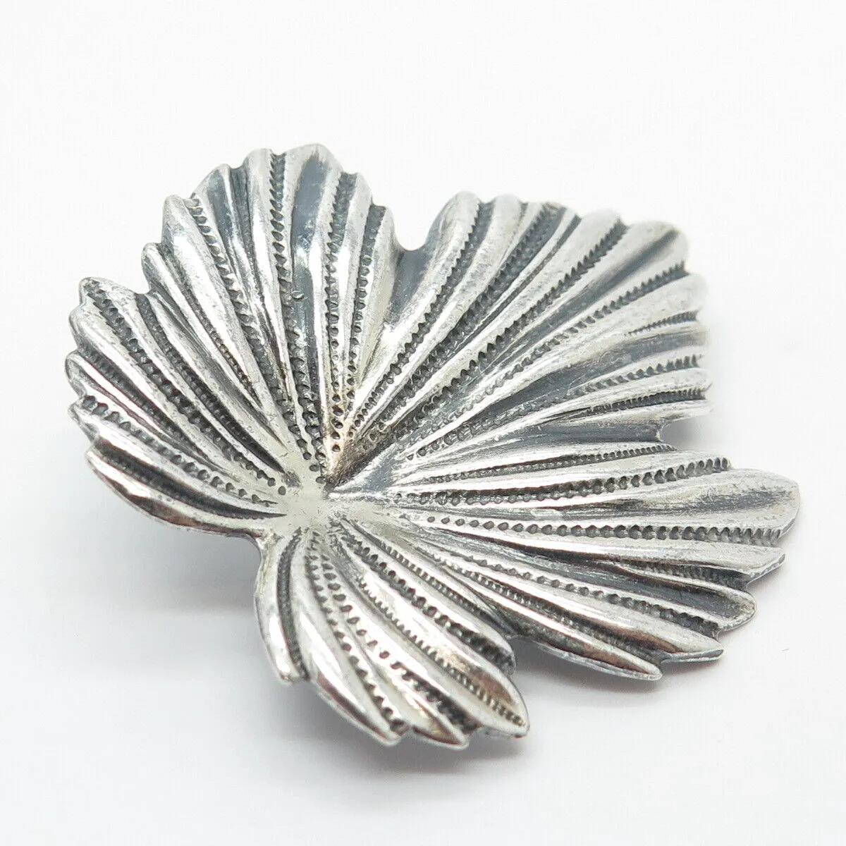 925 Sterling Silver Vintage Jewelart Leaf Textured Pin Brooch