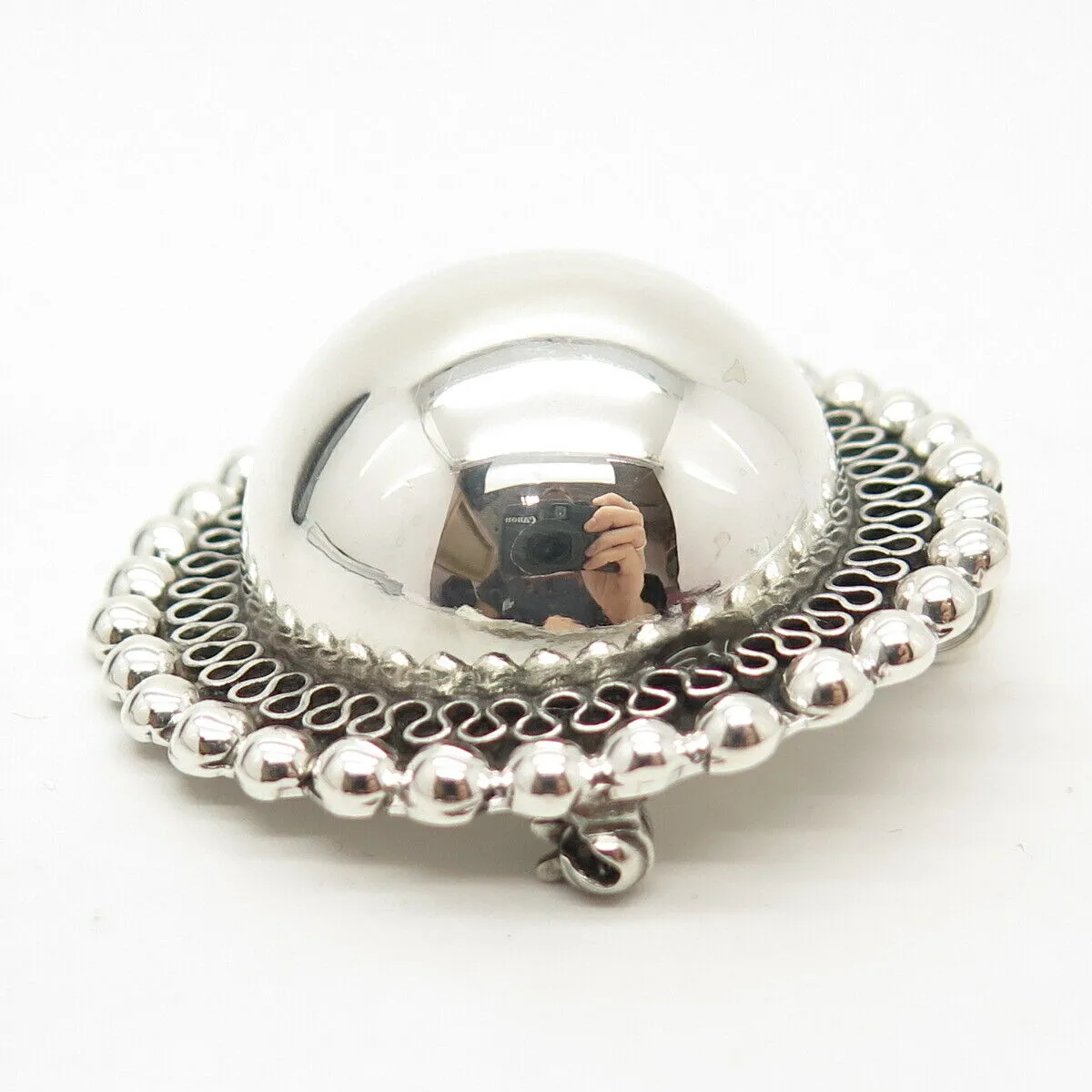 925 Sterling Silver Vintage Mexico Eternal Curve / Beaded Pin Brooch / Pendant