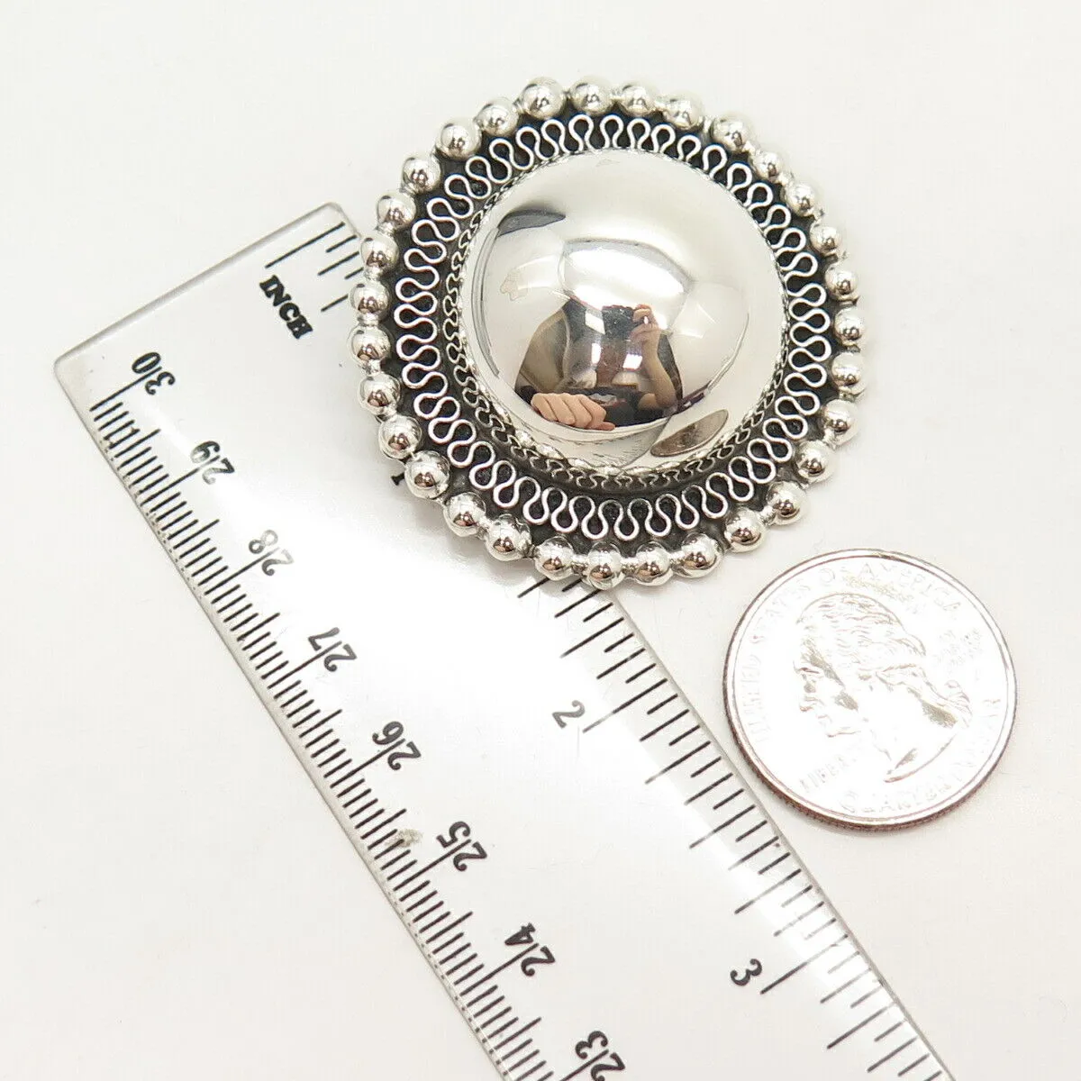 925 Sterling Silver Vintage Mexico Eternal Curve / Beaded Pin Brooch / Pendant