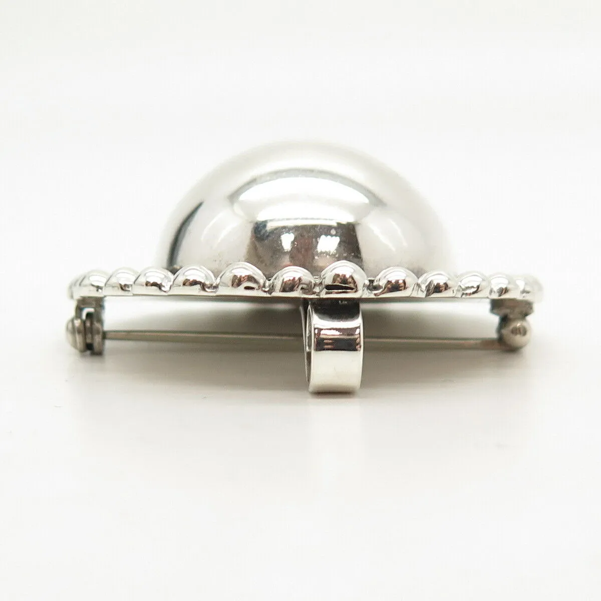 925 Sterling Silver Vintage Mexico Eternal Curve / Beaded Pin Brooch / Pendant