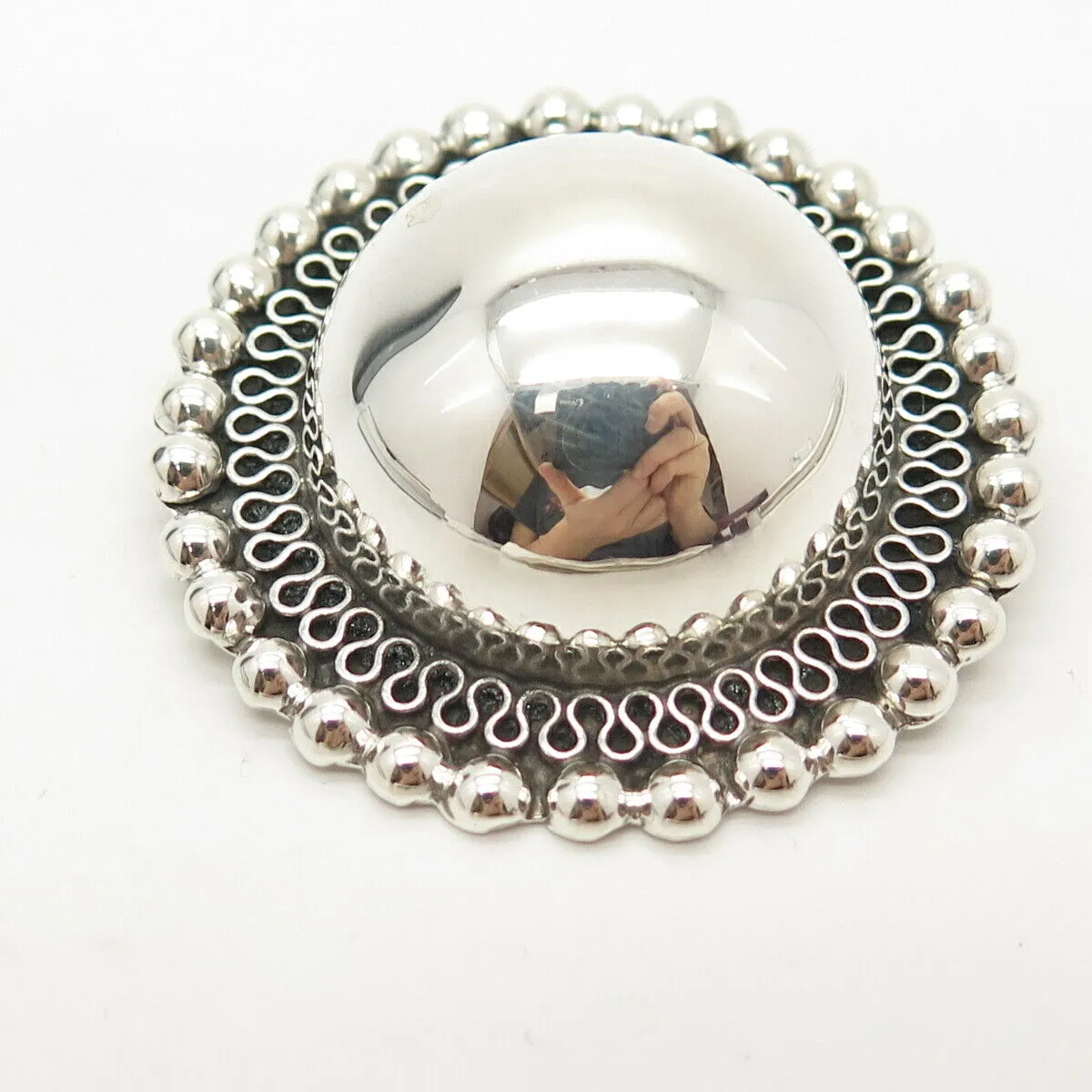 925 Sterling Silver Vintage Mexico Eternal Curve / Beaded Pin Brooch / Pendant