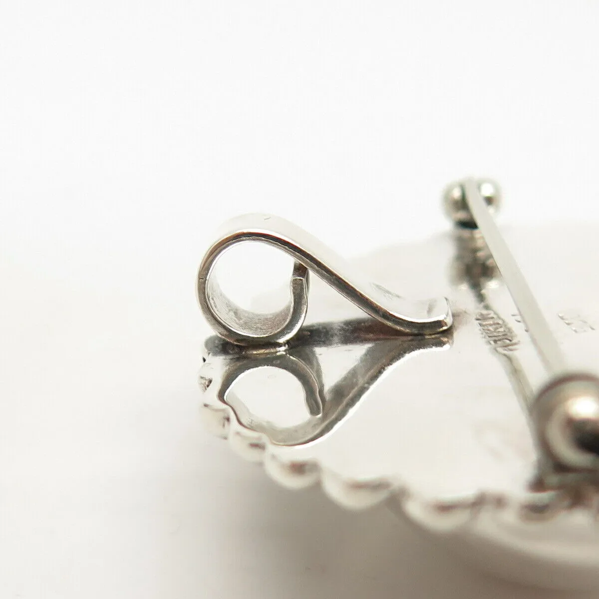 925 Sterling Silver Vintage Mexico Eternal Curve / Beaded Pin Brooch / Pendant