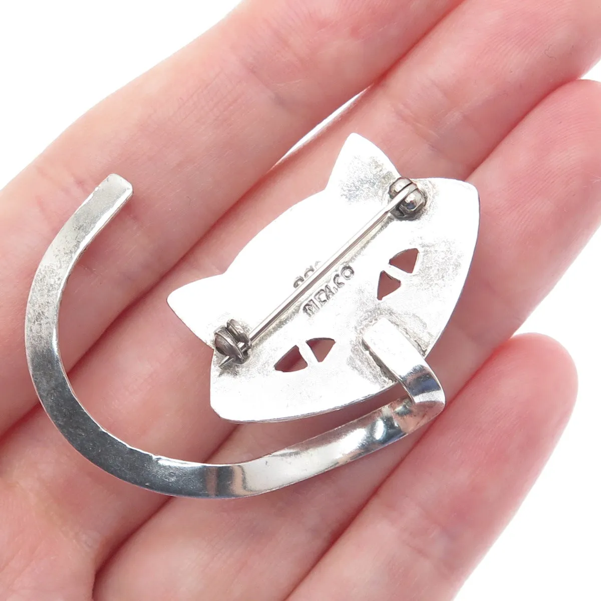 925 Sterling Silver Vintage Mexico Modernist Cat Pin Brooch