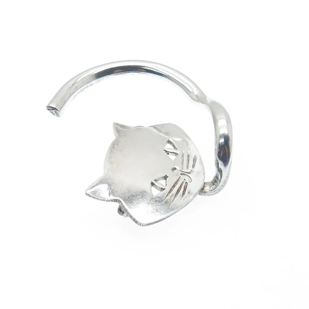 925 Sterling Silver Vintage Mexico Modernist Cat Pin Brooch