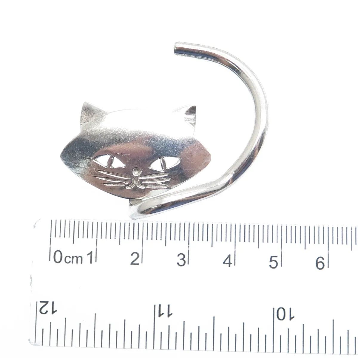 925 Sterling Silver Vintage Mexico Modernist Cat Pin Brooch