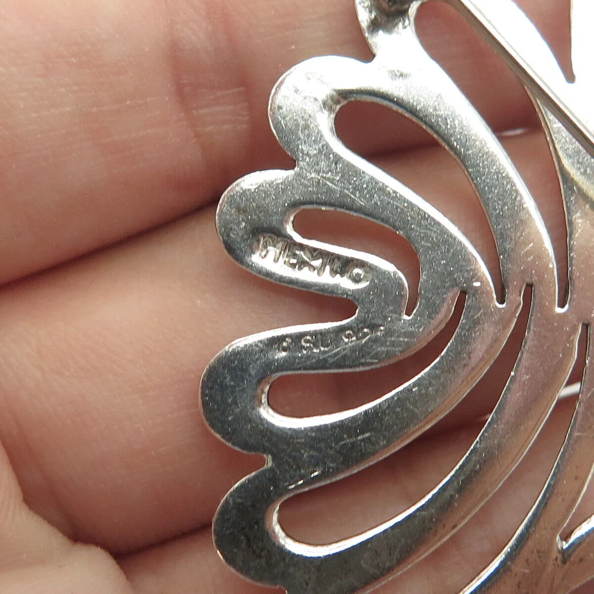 925 Sterling Silver Vintage Mexico Modernist Handmade Pin Brooch / SIGNED "SU"
