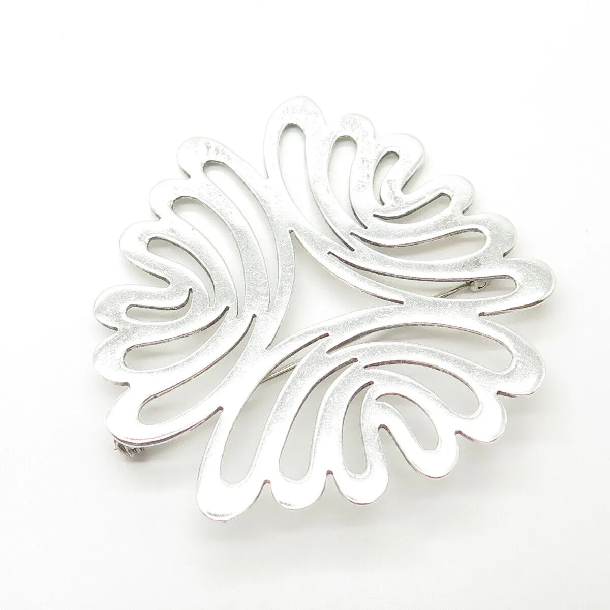 925 Sterling Silver Vintage Mexico Modernist Handmade Pin Brooch / SIGNED "SU"