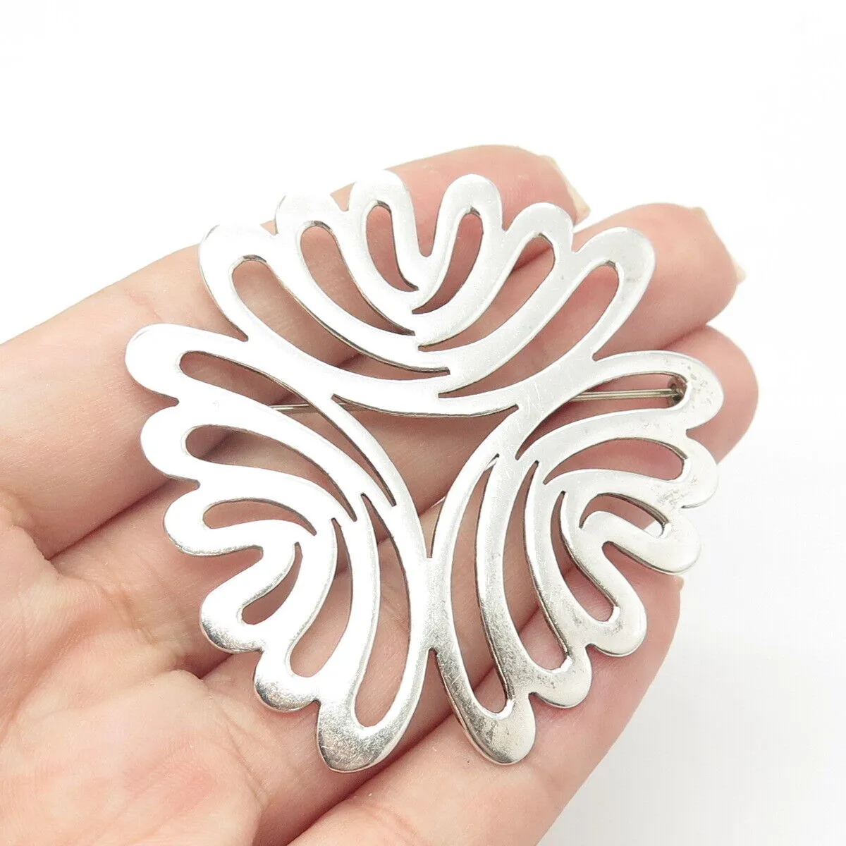 925 Sterling Silver Vintage Mexico Modernist Handmade Pin Brooch / SIGNED "SU"