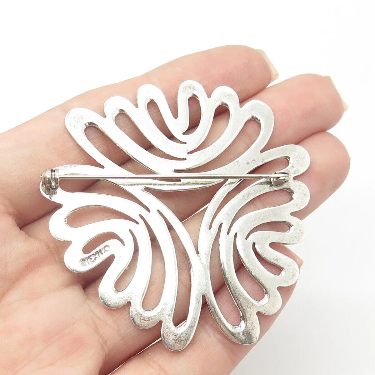 925 Sterling Silver Vintage Mexico Modernist Handmade Pin Brooch / SIGNED "SU"