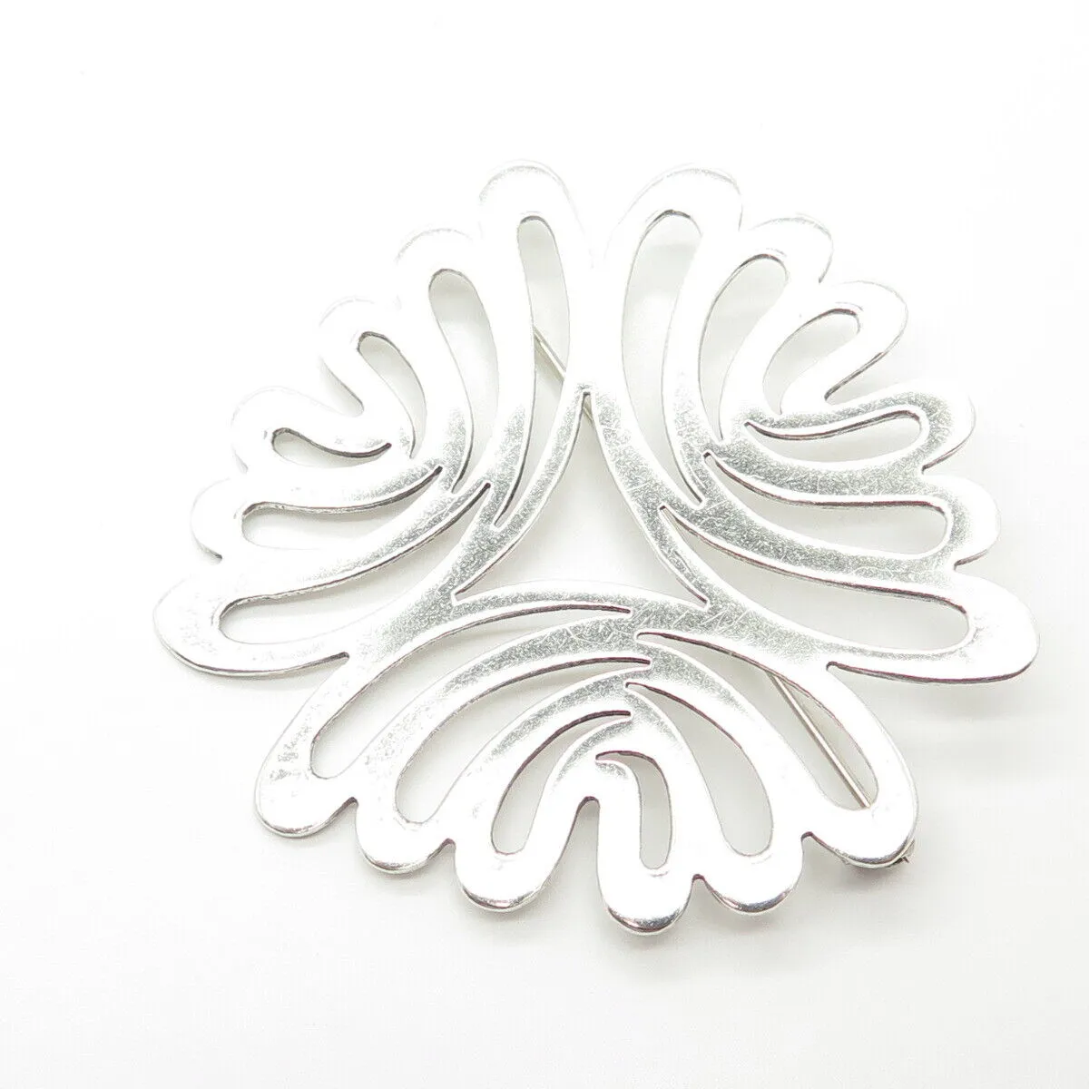 925 Sterling Silver Vintage Mexico Modernist Handmade Pin Brooch / SIGNED "SU"