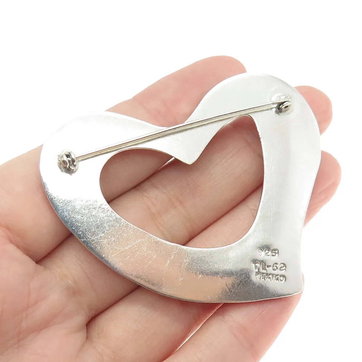 925 Sterling Silver Vintage Mexico Modernist Open Heart Pin Brooch
