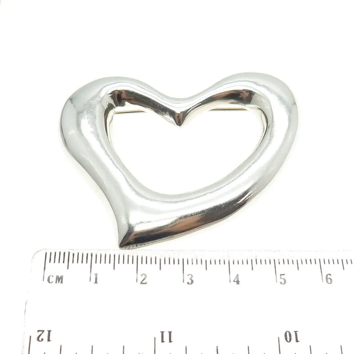 925 Sterling Silver Vintage Mexico Modernist Open Heart Pin Brooch