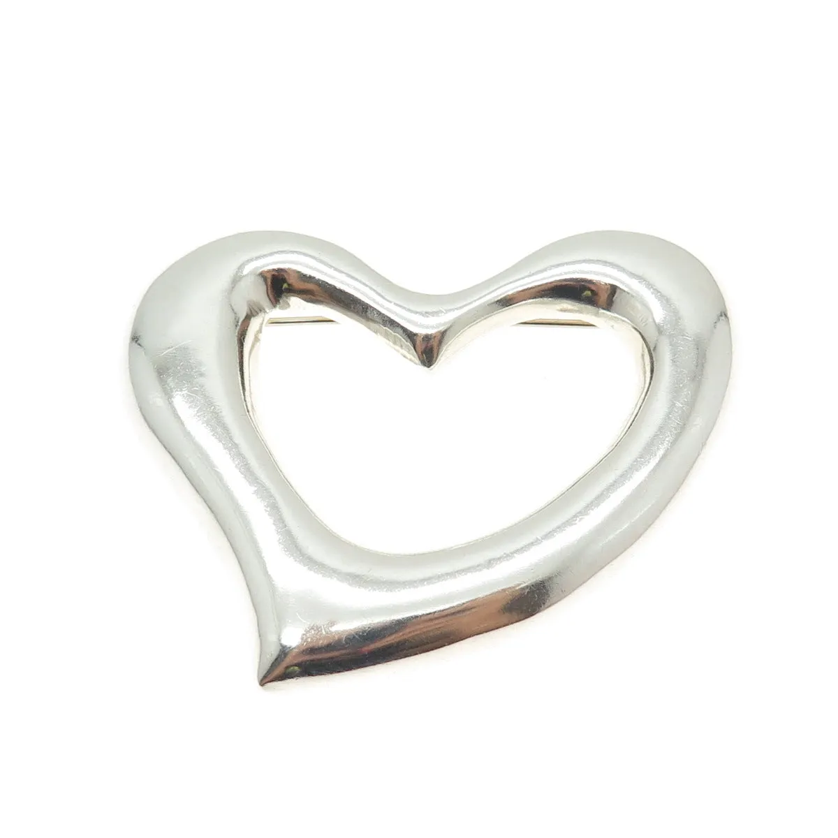 925 Sterling Silver Vintage Mexico Modernist Open Heart Pin Brooch