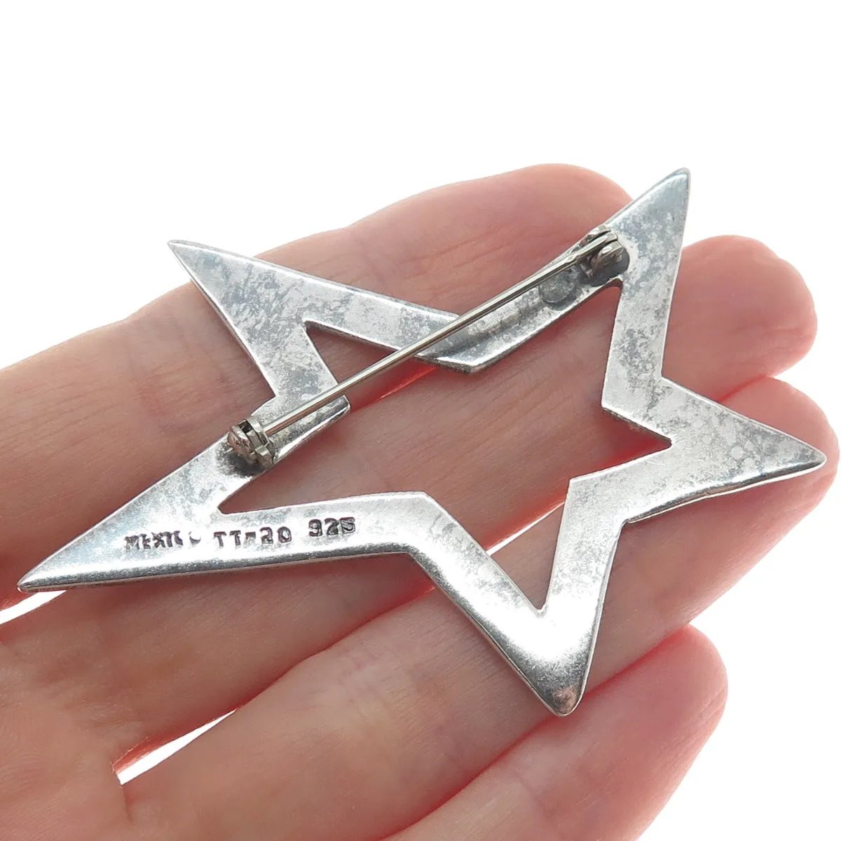 925 Sterling Silver Vintage Mexico Modernist Rockstar Oxidized Pin Brooch