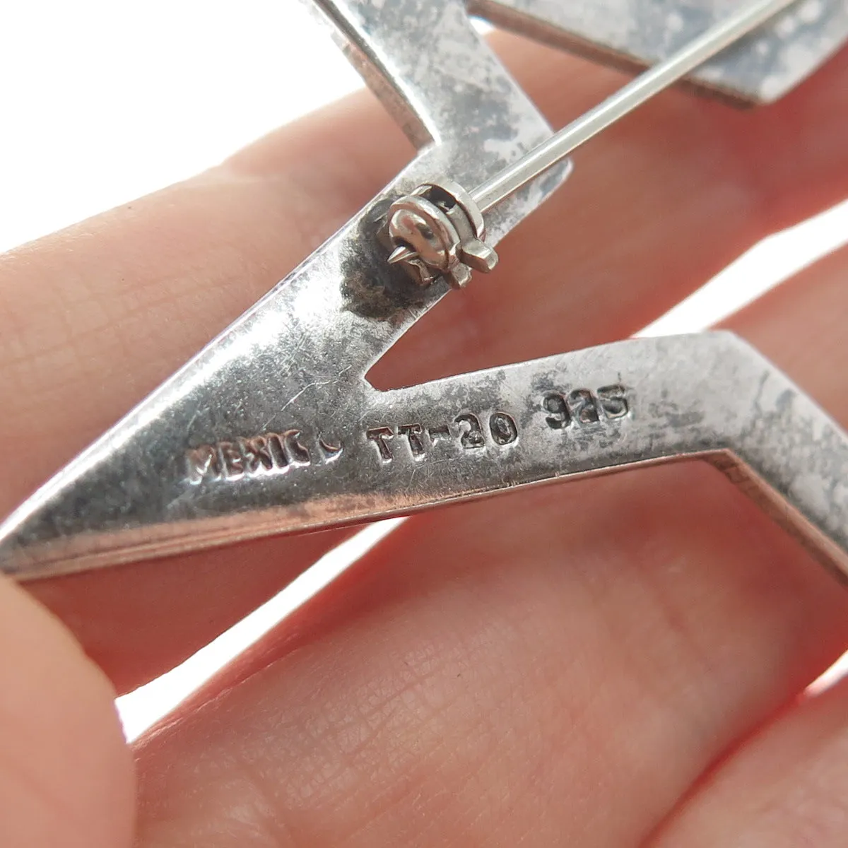 925 Sterling Silver Vintage Mexico Modernist Rockstar Oxidized Pin Brooch