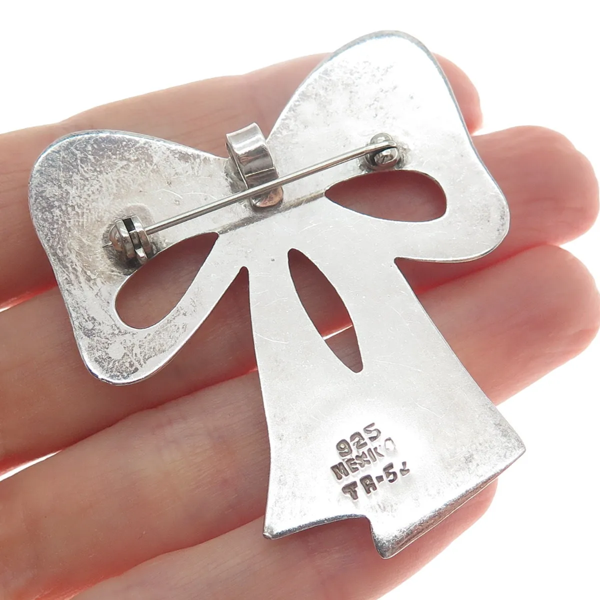925 Sterling Silver Vintage Mexico Ribbon Bow Pin Brooch / Pendant