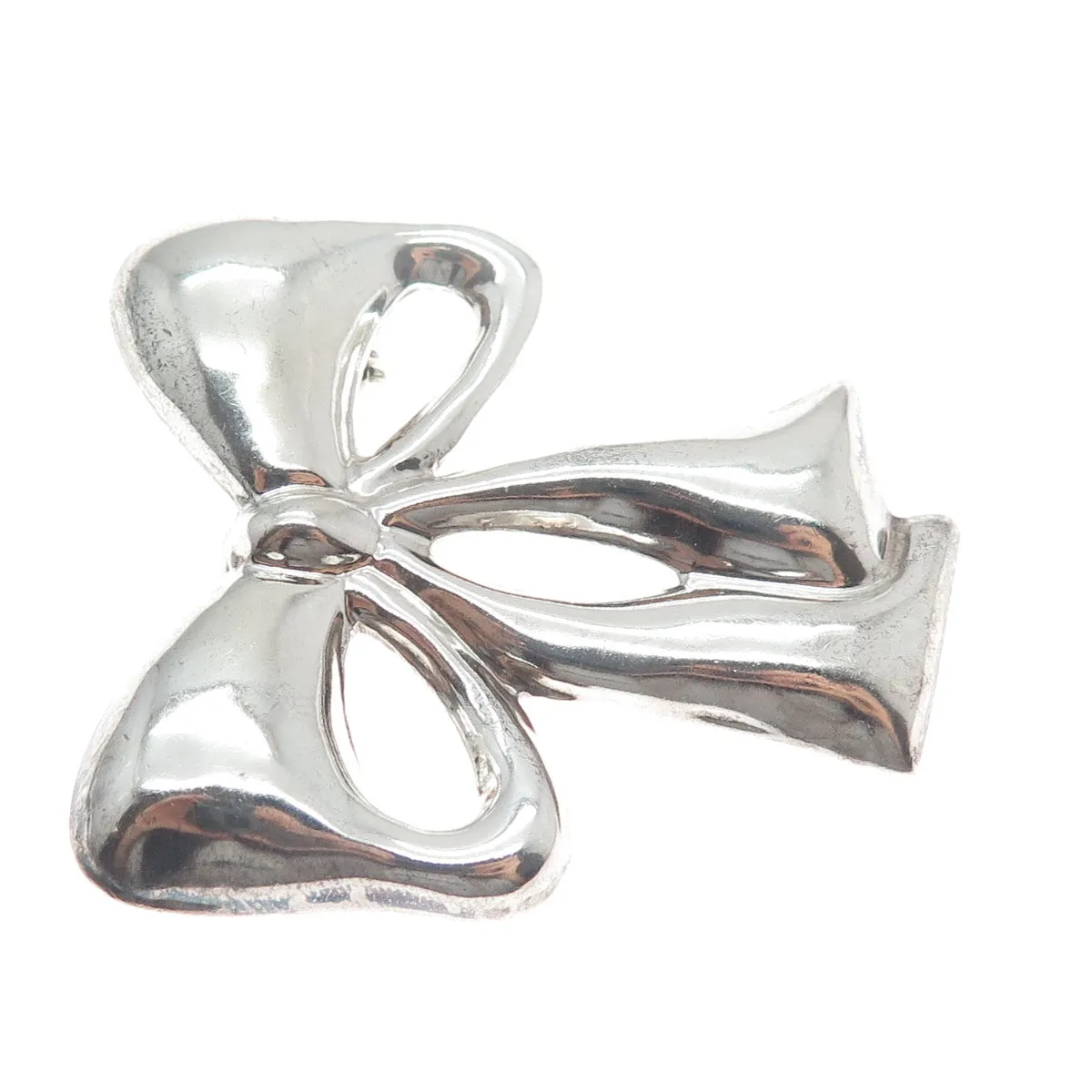 925 Sterling Silver Vintage Mexico Ribbon Bow Pin Brooch / Pendant