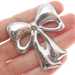 925 Sterling Silver Vintage Mexico Ribbon Bow Pin Brooch / Pendant