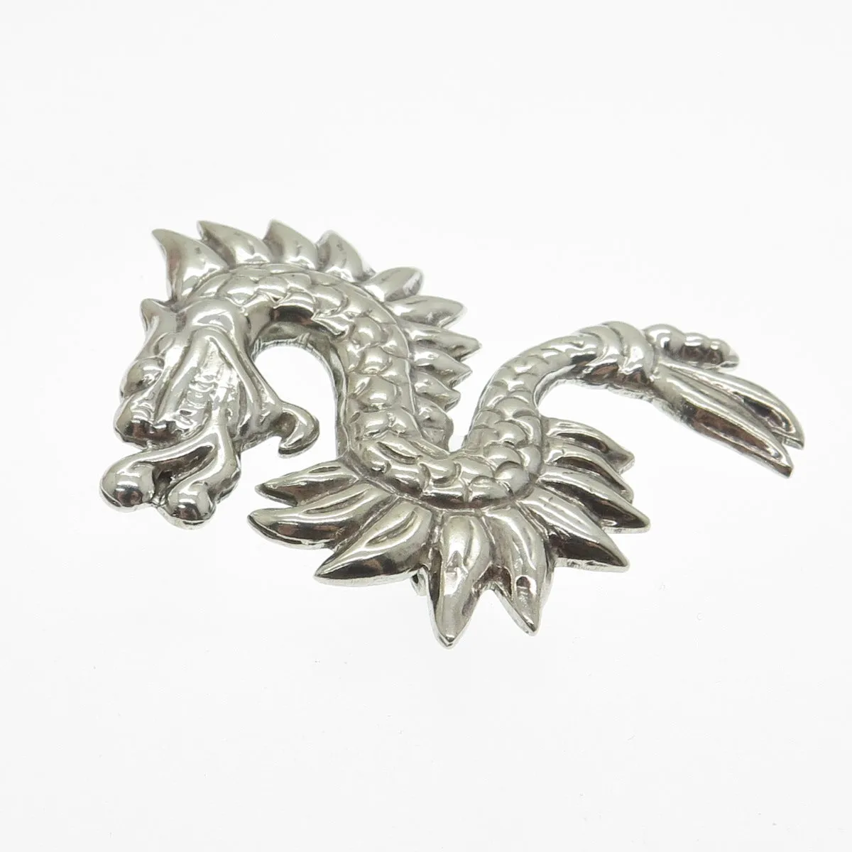 925 Sterling Silver Vintage Mexico Royal Dragon Pin Brooch / Pendant