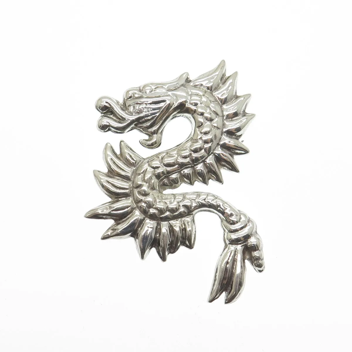 925 Sterling Silver Vintage Mexico Royal Dragon Pin Brooch / Pendant