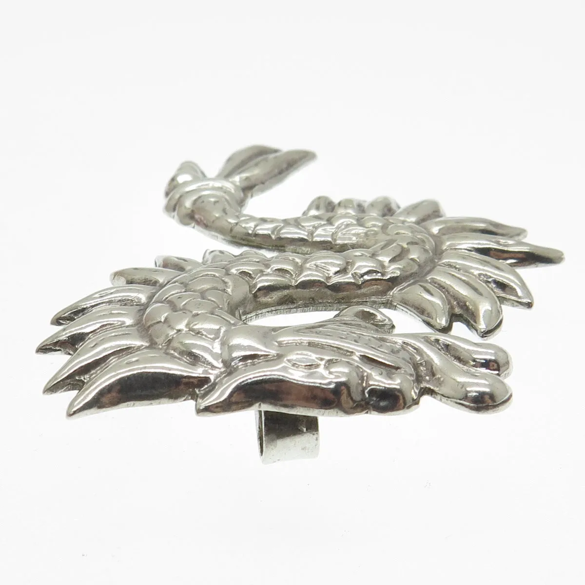 925 Sterling Silver Vintage Mexico Royal Dragon Pin Brooch / Pendant