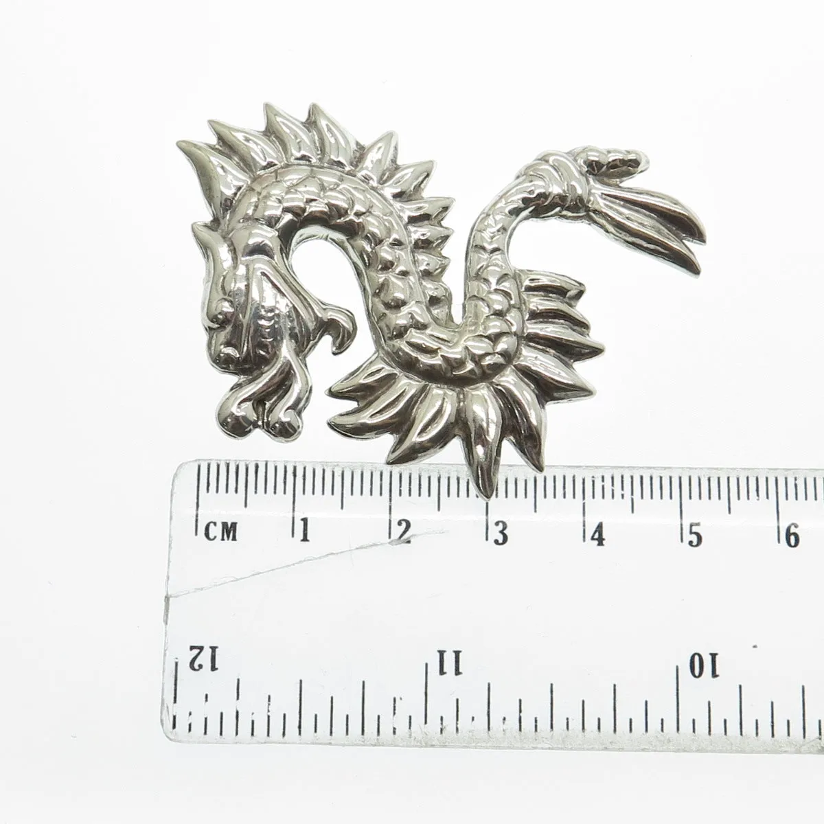 925 Sterling Silver Vintage Mexico Royal Dragon Pin Brooch / Pendant