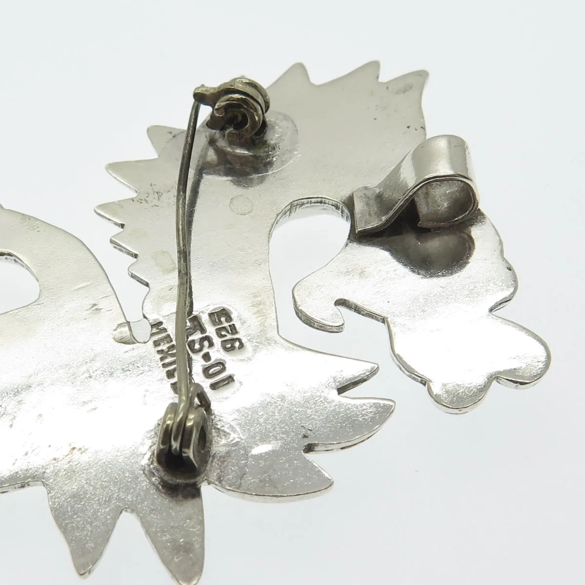 925 Sterling Silver Vintage Mexico Royal Dragon Pin Brooch / Pendant