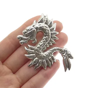925 Sterling Silver Vintage Mexico Royal Dragon Pin Brooch / Pendant