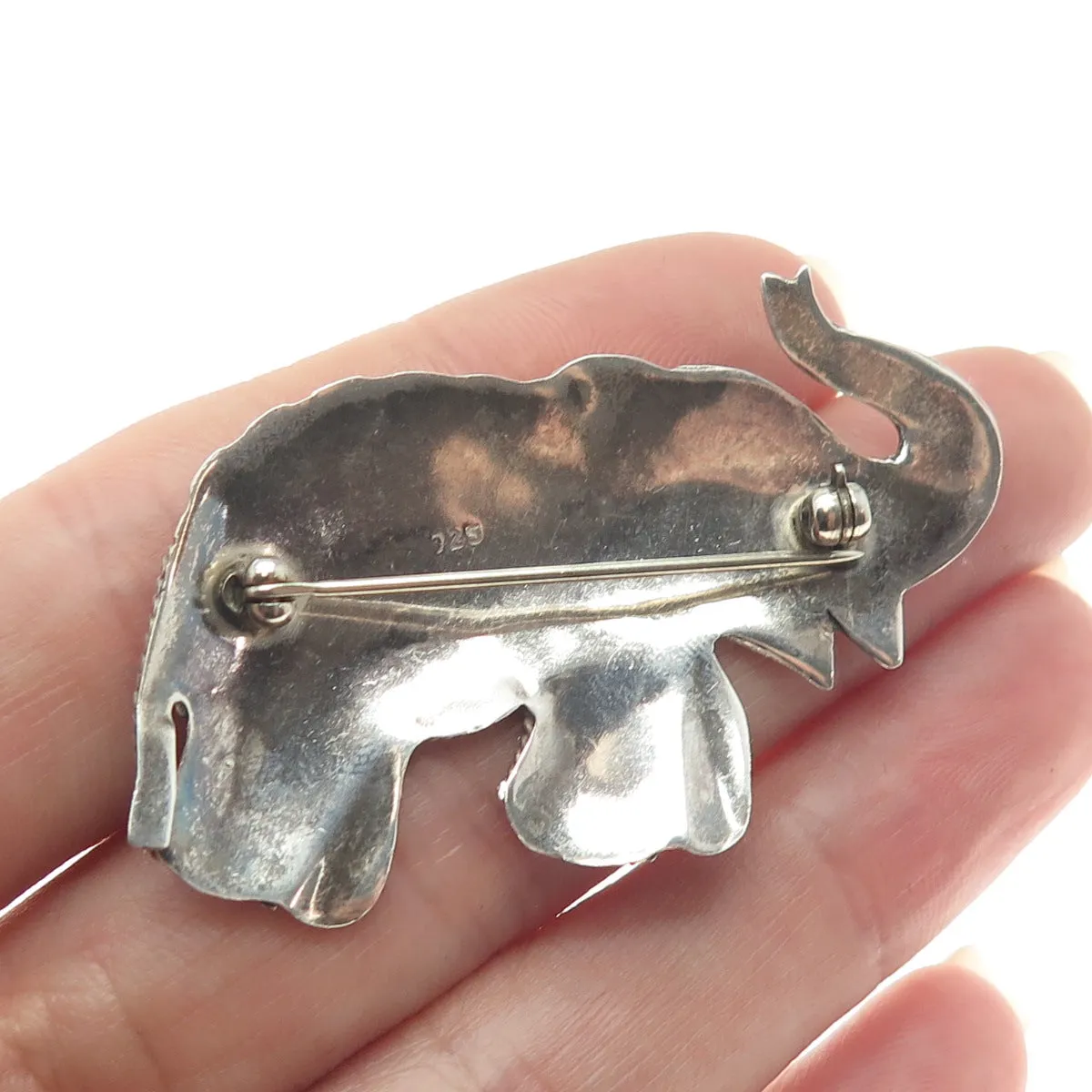 925 Sterling Silver Vintage Modernist Elephant Pin Brooch