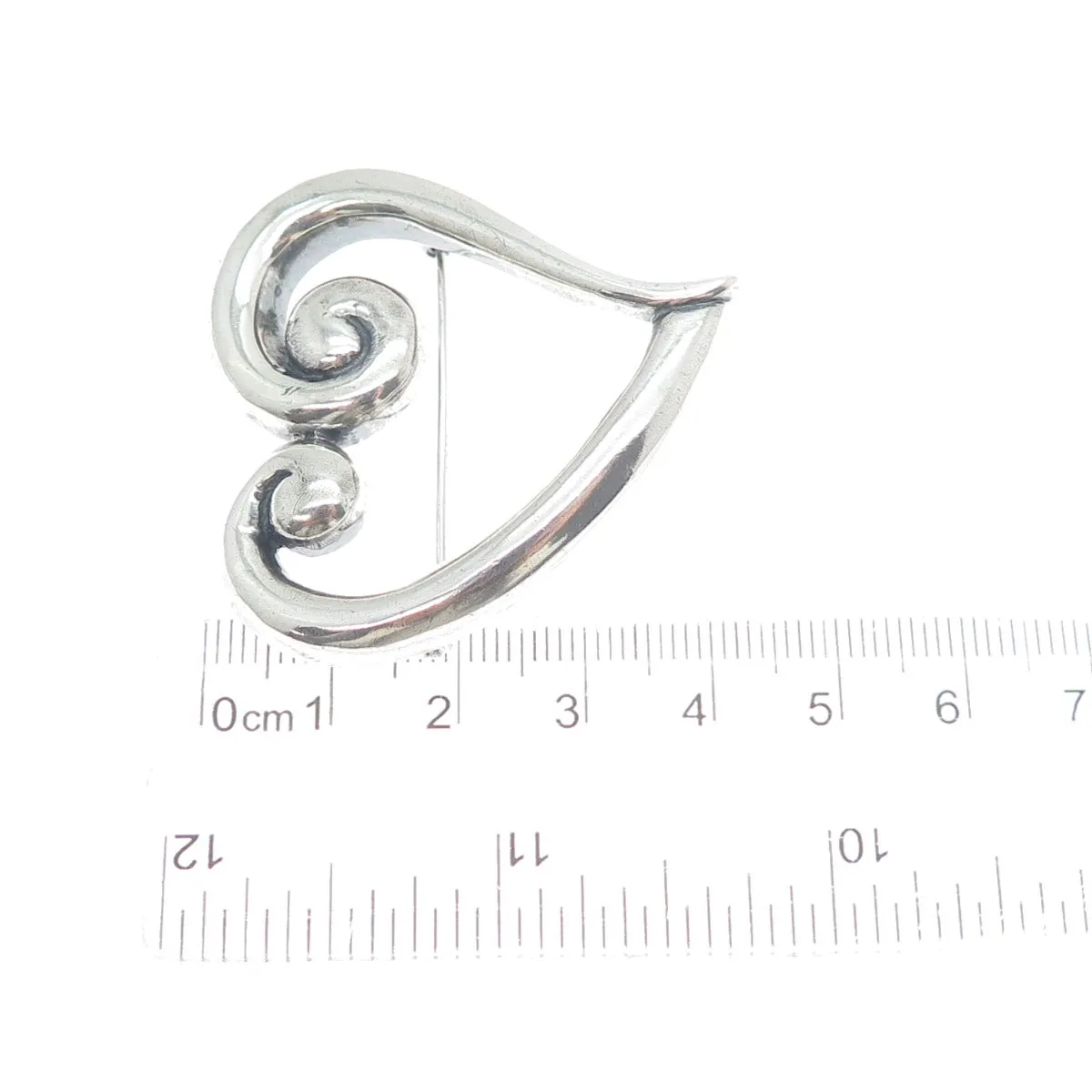 925 Sterling Silver Vintage Modernist Heart Oxidized Pin Brooch