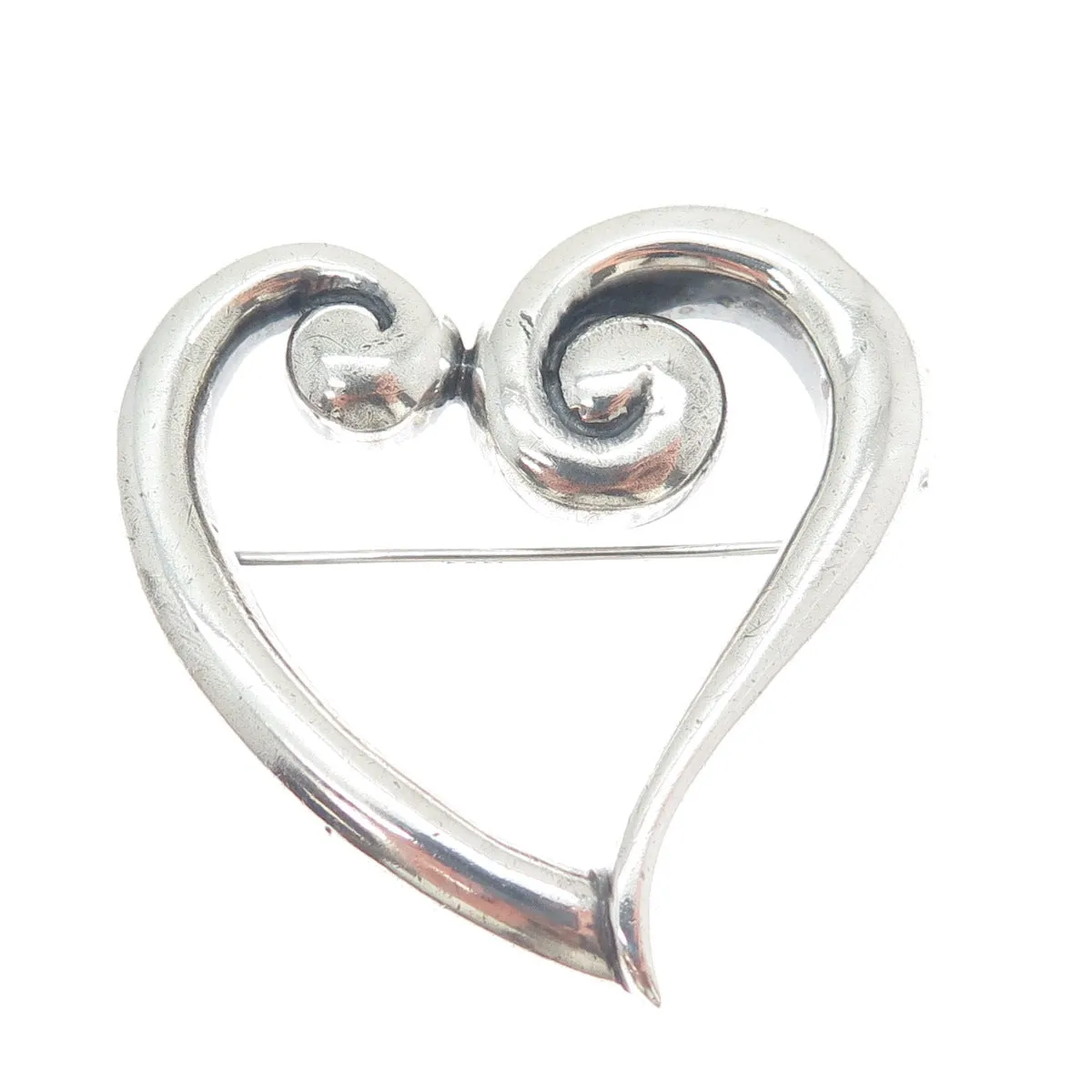 925 Sterling Silver Vintage Modernist Heart Oxidized Pin Brooch
