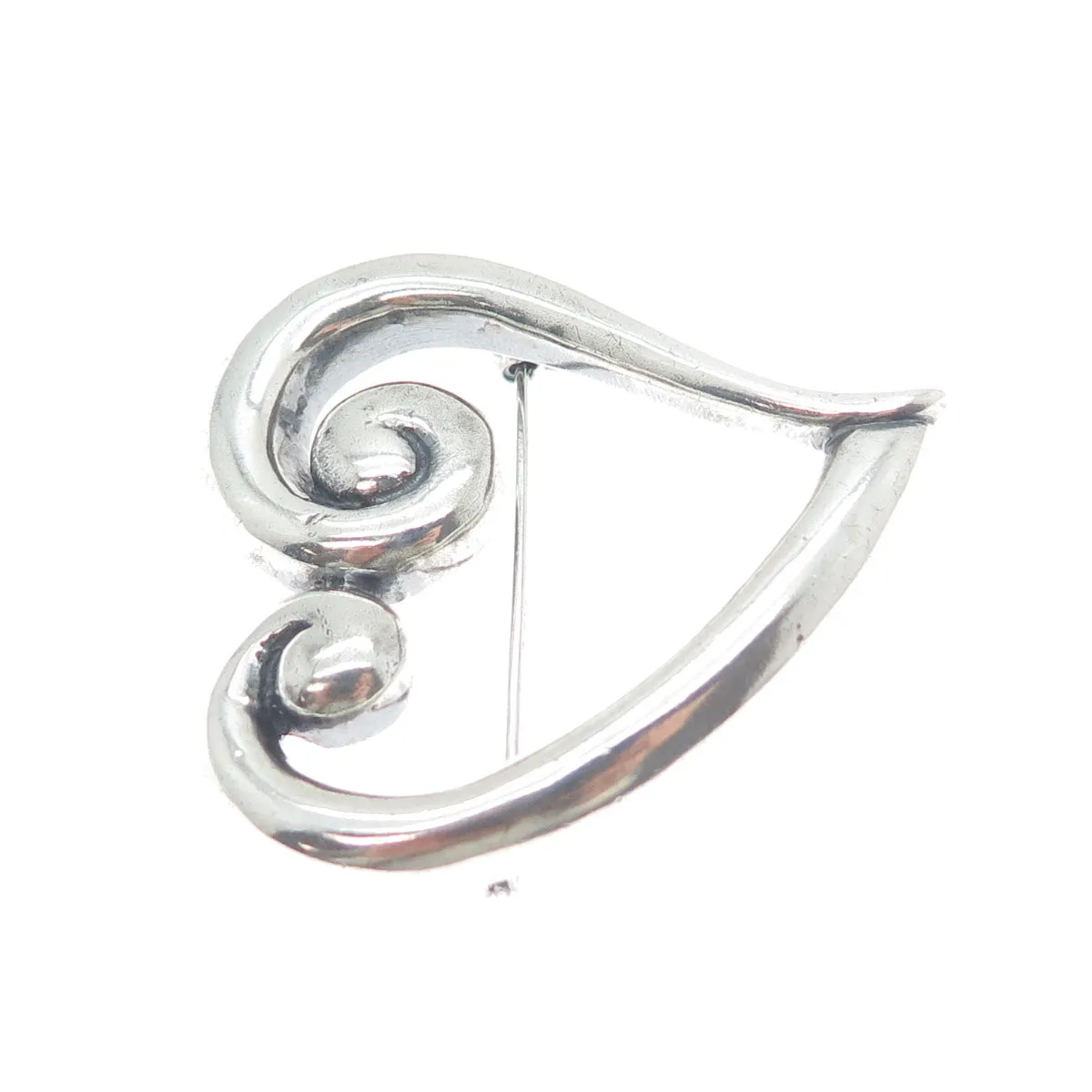 925 Sterling Silver Vintage Modernist Heart Oxidized Pin Brooch