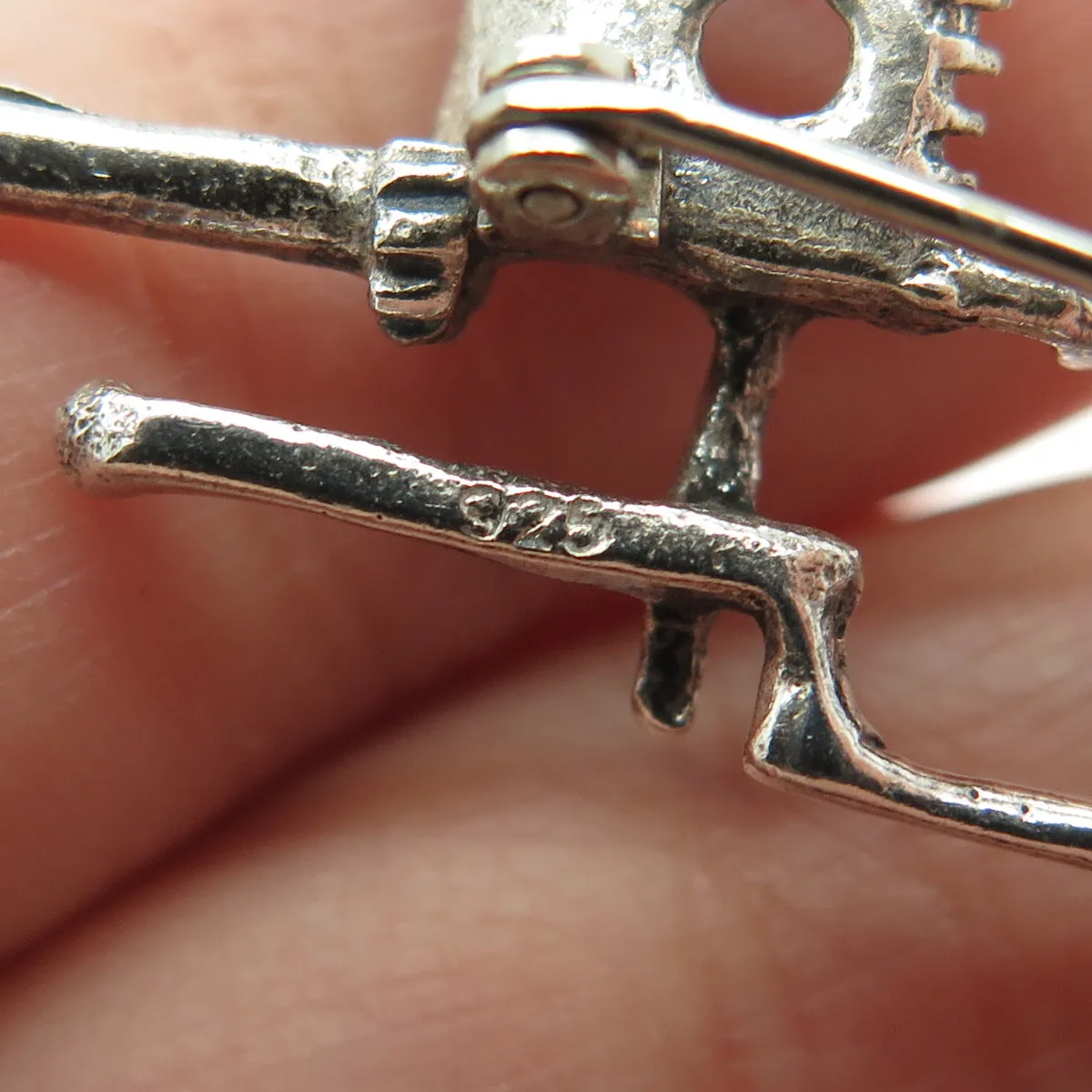 925 Sterling Silver Vintage Modernist Oxidized Pin Brooch