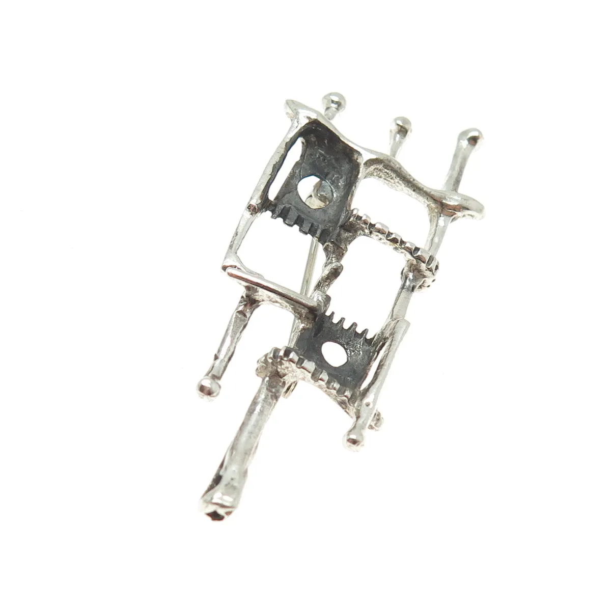 925 Sterling Silver Vintage Modernist Oxidized Pin Brooch
