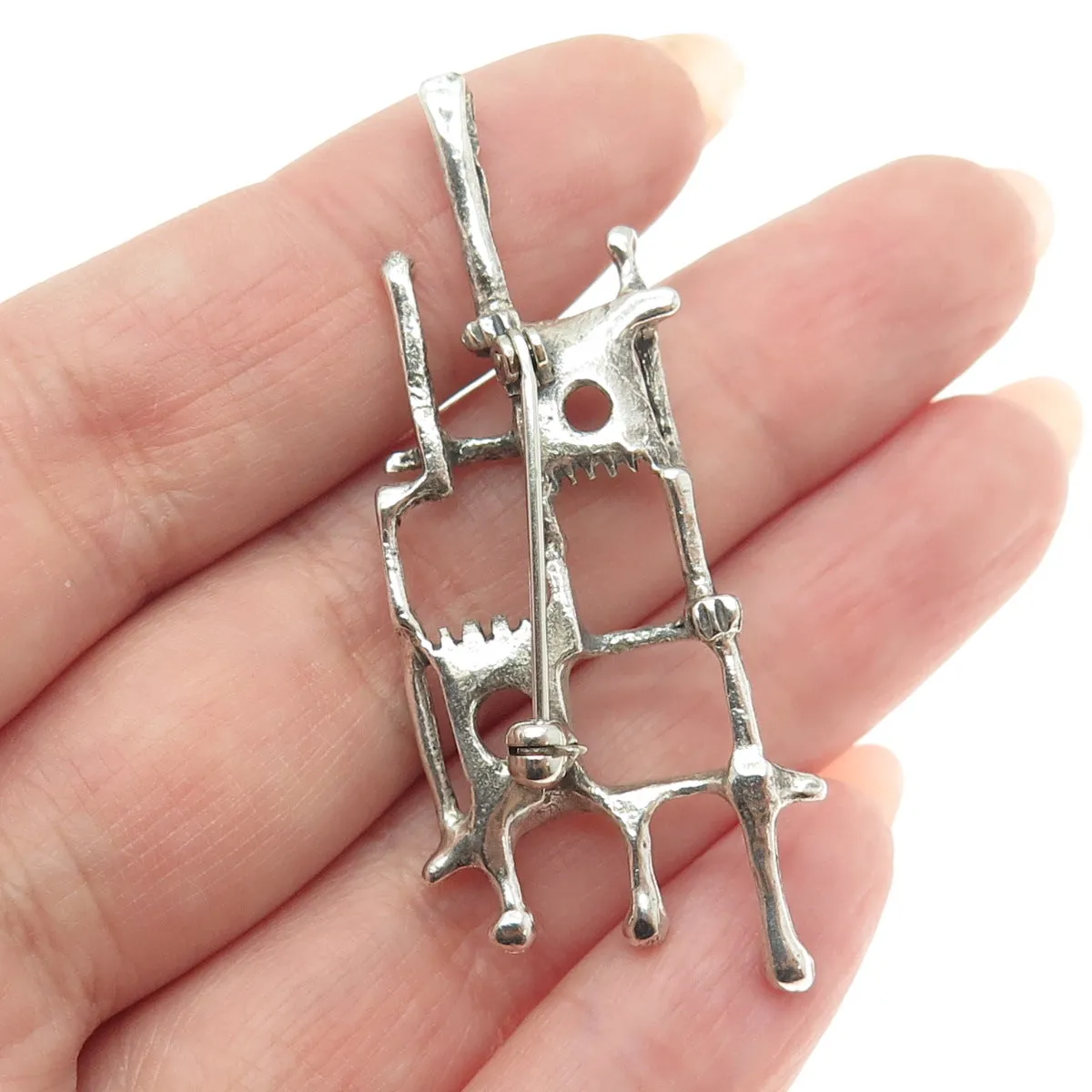 925 Sterling Silver Vintage Modernist Oxidized Pin Brooch