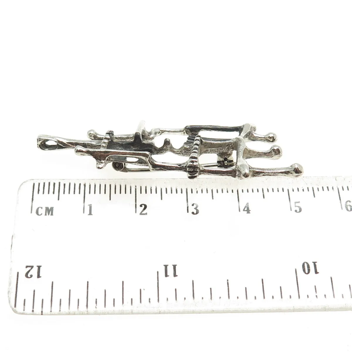925 Sterling Silver Vintage Modernist Oxidized Pin Brooch