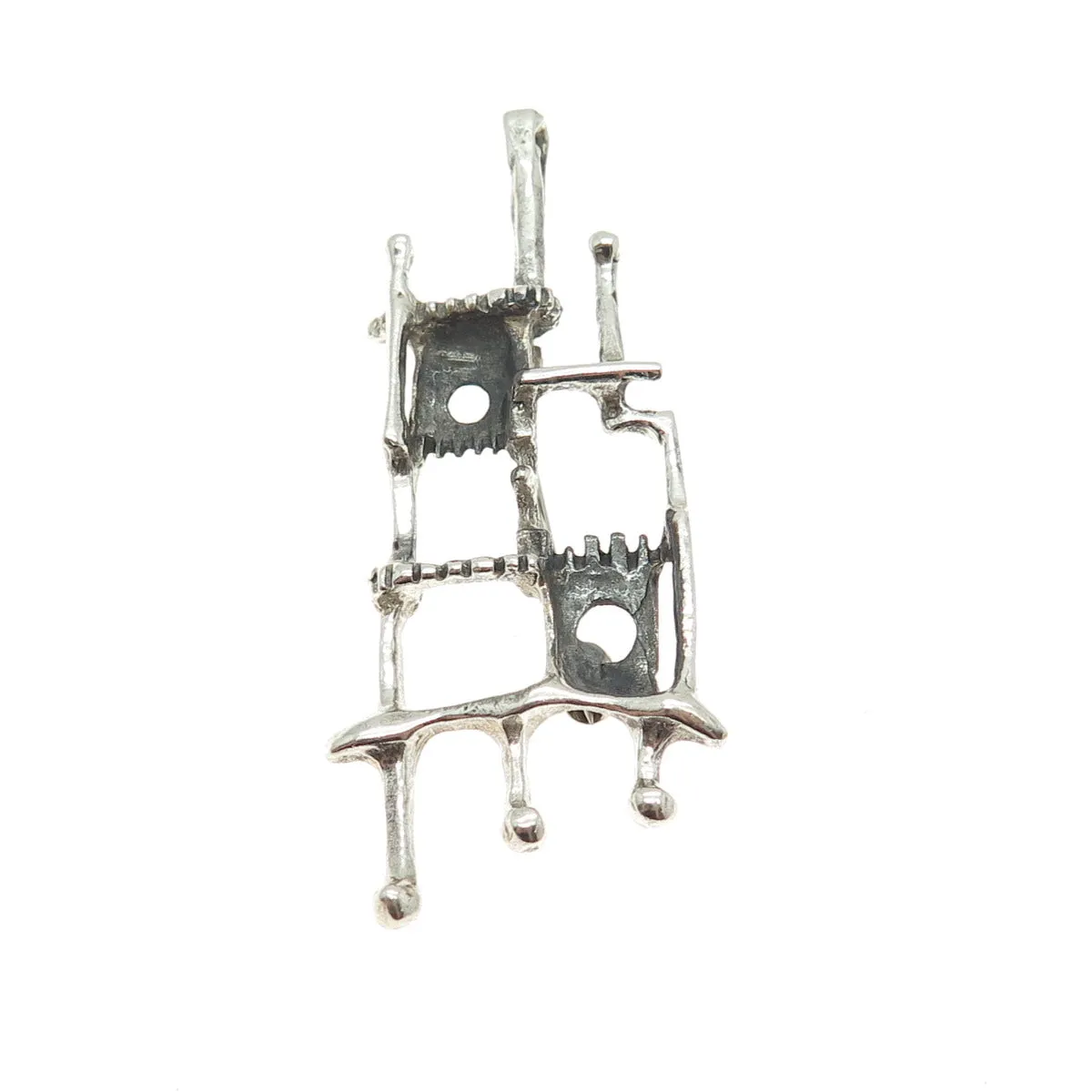 925 Sterling Silver Vintage Modernist Oxidized Pin Brooch