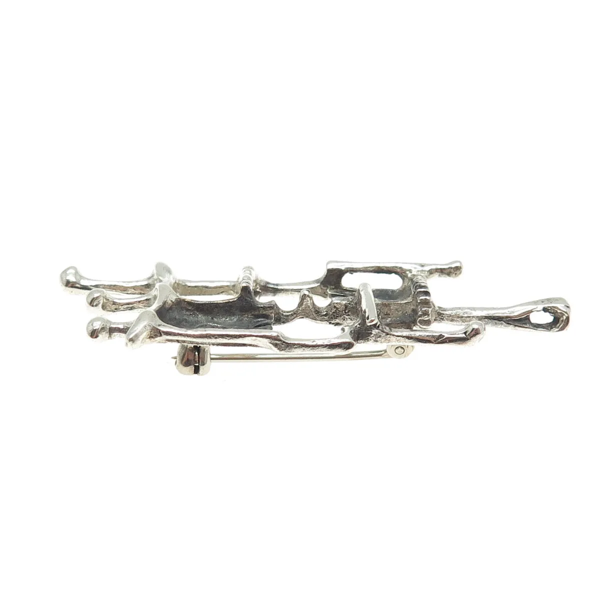 925 Sterling Silver Vintage Modernist Oxidized Pin Brooch